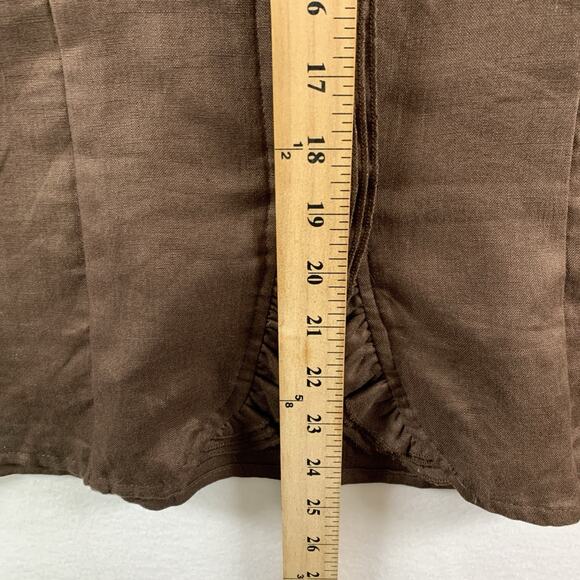 Carole Little Womens 100% Linen Ruffle Button Top Sz M Brown Coastal Boho New - Picture 6 of 12